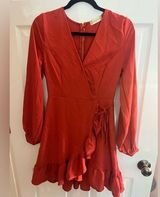 Altar’d State Orange-Red Wrap Tie Dress Photo 0