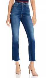 MOTHER- The Hustler Ankle Fray Flared Jeans in Night Clubbing Denim Photo 0