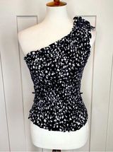 Japna One Shoulder Smocked Floral Print Slight Ruffle Peplum Hem Top Junior XL Photo 0