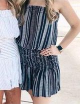 BLUE LIFE Good Karma Blue Striped Strapless Smocked Mini Dress Women's M EUC Photo 0