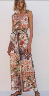 Zara floral wide leg colorful sleeveless jumpsuit size medium women’s Photo 0