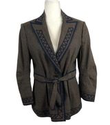 BCBGMAXAZRIA Linen Brown/Navy Embroidered Jacket L Photo 0