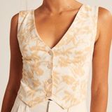 Abercrombie & Fitch Floral Beige and White Linen Vest Photo 0