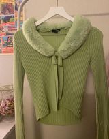 Wild Fable green cropped fur trim sweater  Photo 0