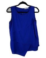 Calvin Klein Chiffon Tank Top Blue Small Tiered Work Profession Business Casual Photo 0