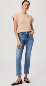 Paige Cindy Jeans with Raw Hem Mid Rise Blue Size 31 Photo 0