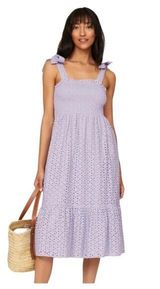 Slate & Willow Dress Smocked Midi Eyelet Lace Purple Lavender Sundress  L Photo 0