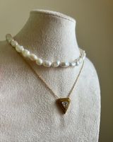 2 Stackable Necklaces Freshwater Pearls Beads And 18k Gold Played Delta Pendant Necklace Stainless Steel Non Tarnishing Photo 0