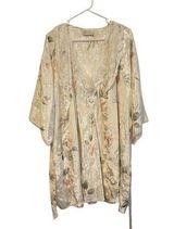 Vintage 90s California Dynasty White Silky Floral Nightgown Robe Pjs Set Medium Photo 0