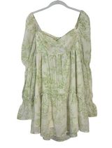 CIDER Green White Floral Ruffle Hem Bow Knot Back Mini Peasant Dress Size M Photo 0