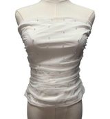 Lulus Flirty Glamour White Mesh Pearl Strapless Crop Top Juniors XL Stretchy Photo 0