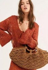 Free People Brown Point Break Macrame Multi-Way Wooden Handle Bag Photo 0