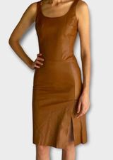 BCBGMAXAZRIA Brown Leather Dress Photo 0