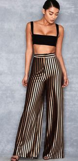 Mistress Rocks - High Waisted Gold And Black Velvet Wide Leg Pants, Size M Photo 0