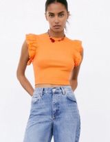 ZARA Orange Ruffle Sleeve Tee Photo 0