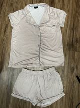Tahari pink and gray striped pajama set size small Photo 0