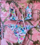 vintage y2k multicolor bikini set watercolor pattern strappy Photo 0