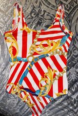 Love Culture Red And White Chain Bodysuit Photo 0