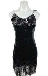 Just Fab Black Sequin Fringe 1920's Flapper Party Mini Cocktail Bodycon Dress M Photo 0