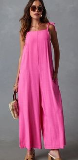 VICI Felicia Pocketed Linen Blend Relaxed Jumpsuit In Pink Photo 0