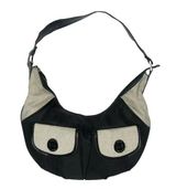 Tommy Hilfiger Zip Top Black Vinyl Ivory Canvas Hobo Bag Purse w/ Front Pockets Photo 0