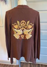 Ivy Jane Hippie Peace Dove Patch/Embroidered Brown Cardigan Photo 0