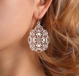 Silver Flower Leaf Boho Statement Earrings Photo 0