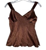 A. Byer Shirt Womens Medium Brown Crinkle Satin Babydoll Party Vintage 2000s Y2K Photo 0