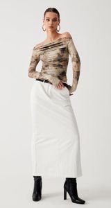 Commense Semi Sheer Tulle Mesh Top Off Shoulder Long Sleeve Crop Top Small Khaki Tan Photo 0