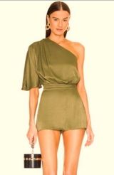 REVOLVE X Michael Costello Olive Selene One Shoulder Romper, Size Medium. NWT! Photo 0