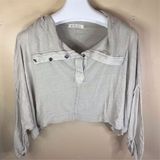 Free People We The Free Boho Women's Beige‎ Cropped Henley Top Size Small Grunge Photo 0