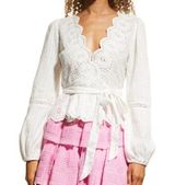 New! LoveShackFancy Polla Eyelet Long Sleeve Wrap Top Photo 0