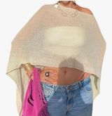 Women Sheer Knit Poncho Lightweight See Through Gray Photo 0