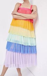 Hutch  x Anthropologie Rainbow Tiered Pleated Tulle Midi Dress Photo 0