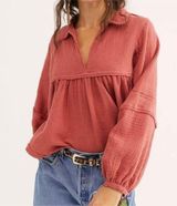 We The Free Silver Lining Shirt Slub Cotton Peasant Boho Photo 0