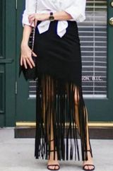 Nic+Zoe  black knit midi fringe skirt Photo 0