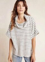 Anthropologie T.LA Oversized Striped Cowl Neck Sweatshirt Size XS Short Sleeve Photo 0