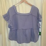 NWT Dip Periwinkle Size Large Boho Ruffle Short Sleeve Shirt Blue Photo 0