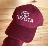 VINTAGE NEW MAROON RED/WHITE SIGNED TOYOTA BASEBALL CAP HAT Red Photo 0