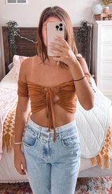 Brown Off The Shoulder Crop Top Photo 0