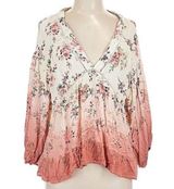 Penelope Rose Women's XL Flowy Top Pink Floral Ombre Cottagecore Blouse Babydoll Photo 0