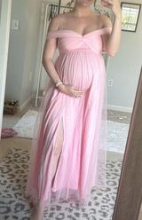 Pink Off The Shoulder Maternity Dress | Baby Shower Dress Size undefined Photo 0