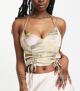TopShop Abstract Bohemian Fairycore Strappy Satin Crop Top Size 6 Photo 0