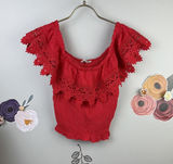 Active USA Red Lace Trimmed Crop Top - Size - Medium Photo 0
