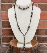 Navajo Style Pearl Lariat and Choker Necklace Set Silver Photo 0