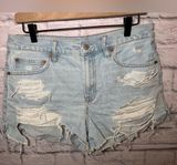 American Eagle 90’s Boyfriend shorts light blue heavily distressed denim size 8 Photo 0