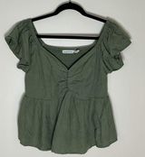 Midnight‎ Sky Top Womens Olive Babydoll Blouse Boho Size Large Photo 0