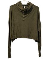 Free People FP Movement Green Hooded buttons Sweatshirt Cropped Size Small Photo 0