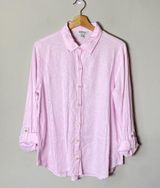 Orvis  Women's Size Medium Linen Blend Roll Tab Sleeves Button Down Shirt Pink Photo 0