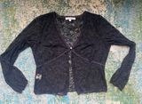 Vintage 90s Y2K  button front black floral lace cardigan, size large Photo 0
